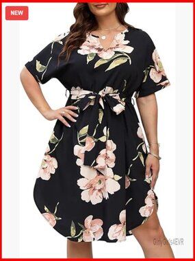 Plus Size Boho Floral Swing Midi Dress with Pockets